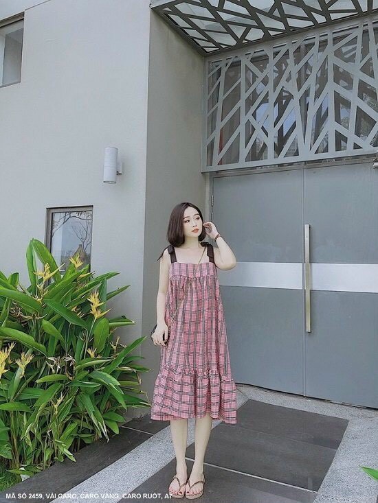 Đầm Sọc Caro 2 Dây - D2459